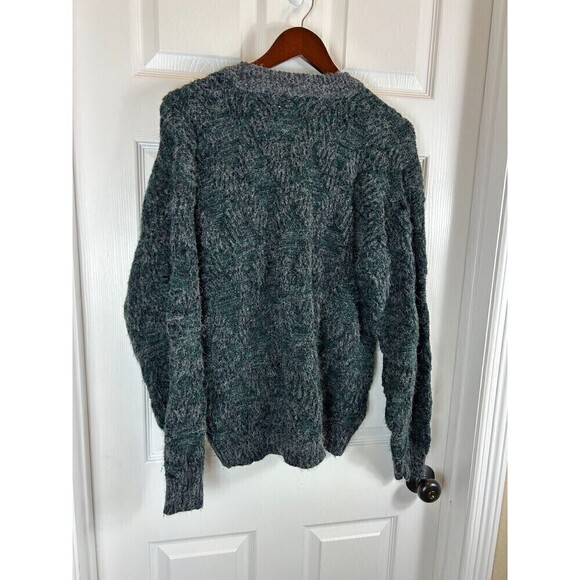 Vintage Point Zero Mens Gray Green Cardigan M Grandpa Comfort Chunky Knit R3 - Picture 6 of 12
